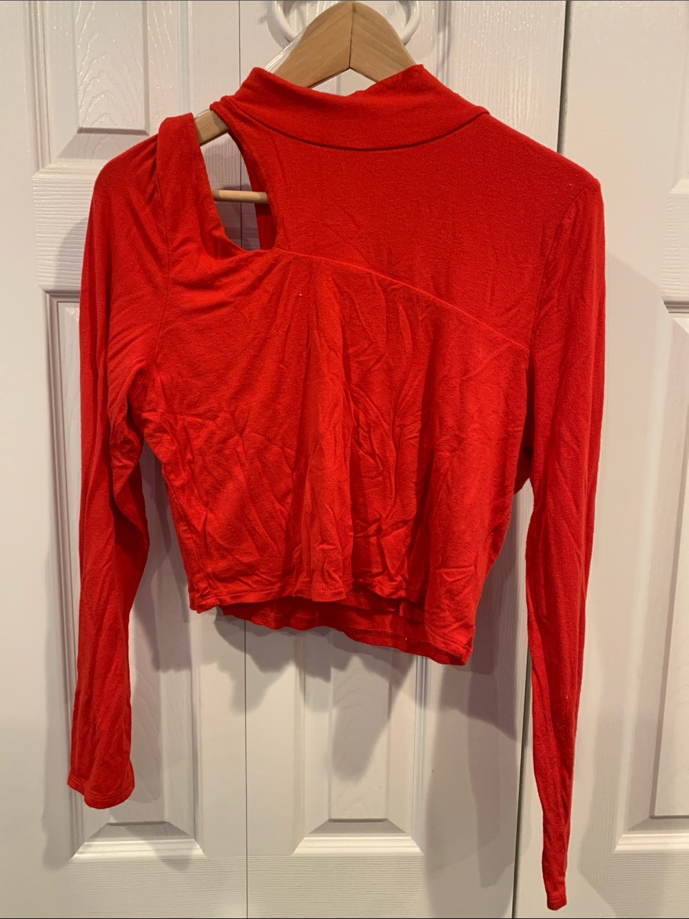 Bar III Red One-Shoulder Long-Sleeve Crop Top